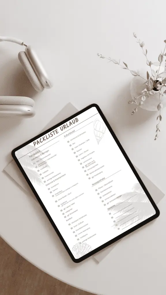 Packliste Urlaub, die Pdf-Checkliste zum Ausdrucken und Abhaken. 