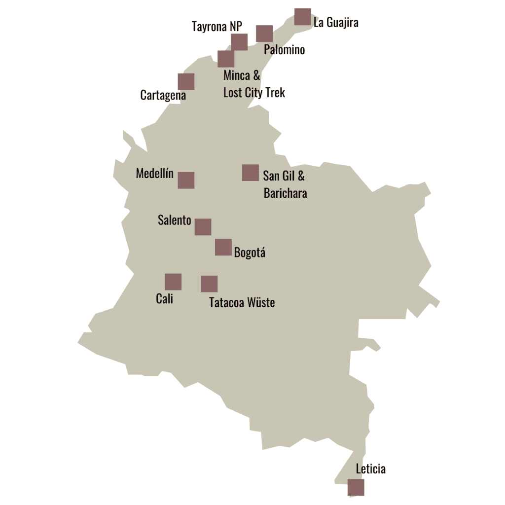 Kolumbien Sehenswürdigkeiten für eine Rundreise Karte