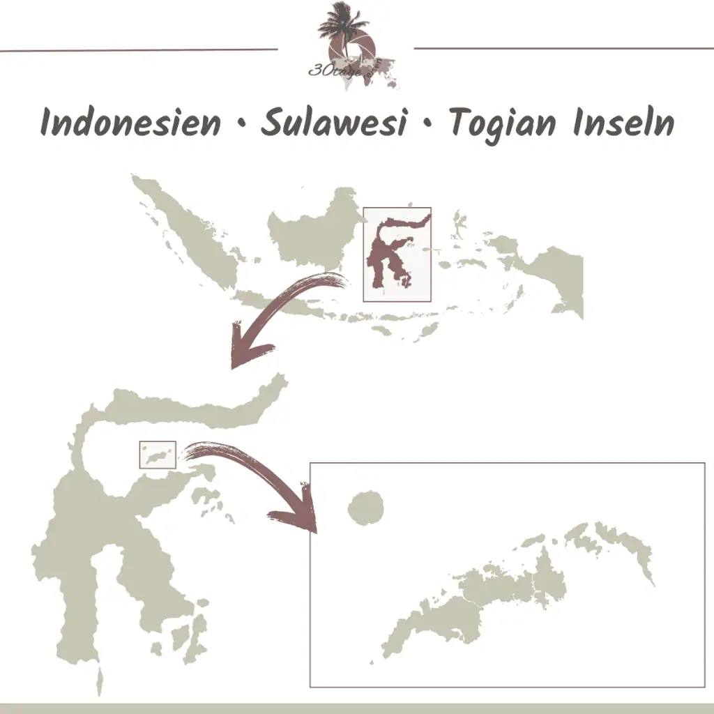 Lage der Togian Inseln auf Sulawesi Indonesien Karte