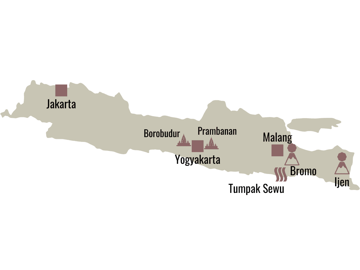 Karte der Sehenswürdigkeiten auf der indonesischen Insel Java