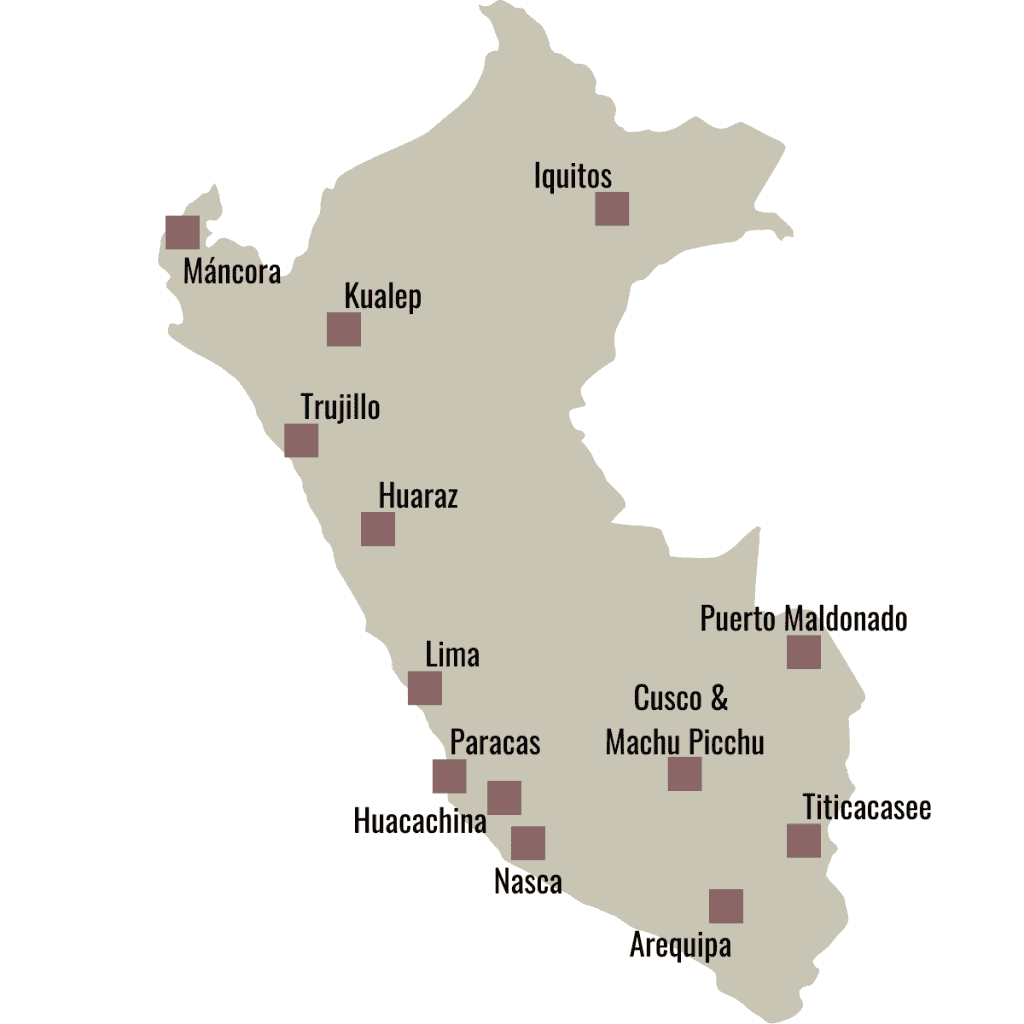 Karte der Sehenswürdigkeiten und Highlights in Peru