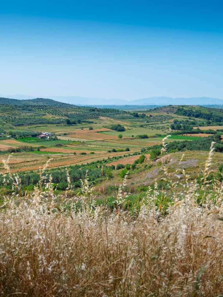 Aussicht auf die Landschaft von der Ruinenstätte Apollonia in Albanien