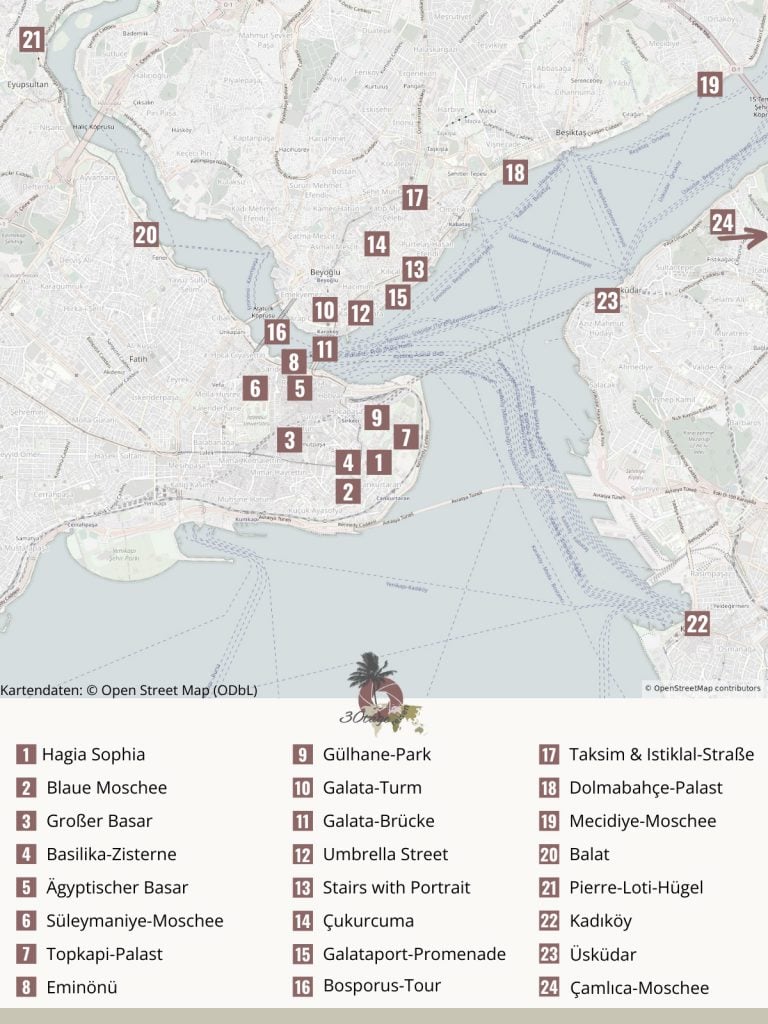 Karte der Istanbul Sehenswürdigkeiten