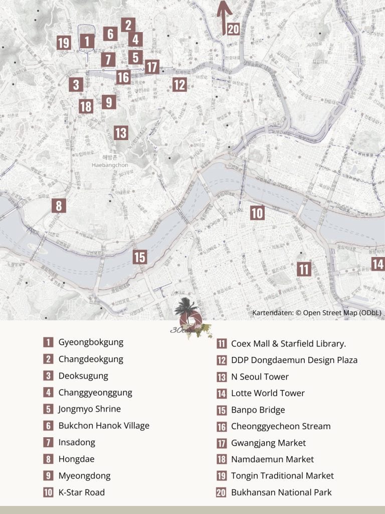 Karte der Seoul Sehenswürdigkeiten