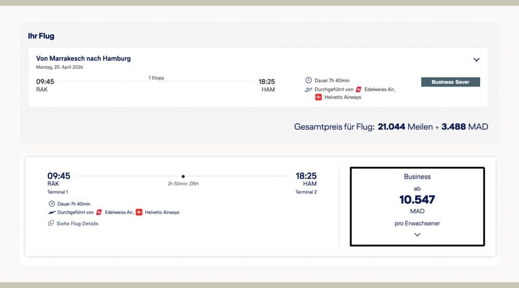 Einen Business Class mit Meilen buchen