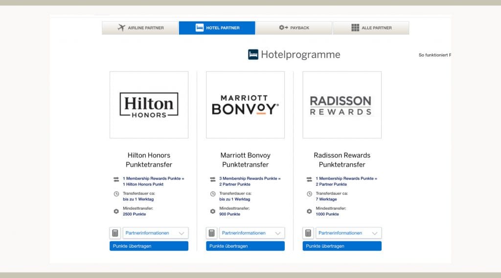 Hoteltransferpartner von AMEX
