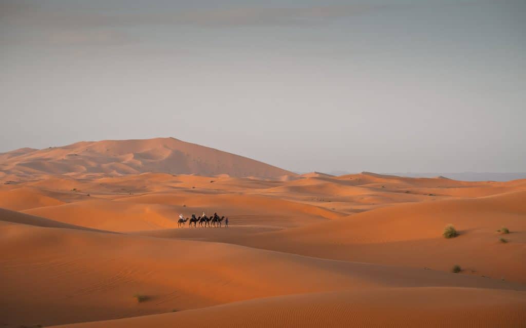 Erg Chebbi Dünen bei Merzouga – Sahara-Wüste in Marokko, Header-Bild des großen Marokko Reiseguides.