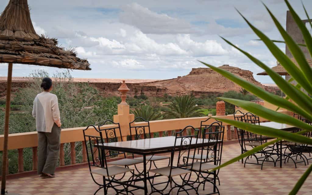 Marokko Unterkunft Ait Ben Haddou Ausblick auf die Festung